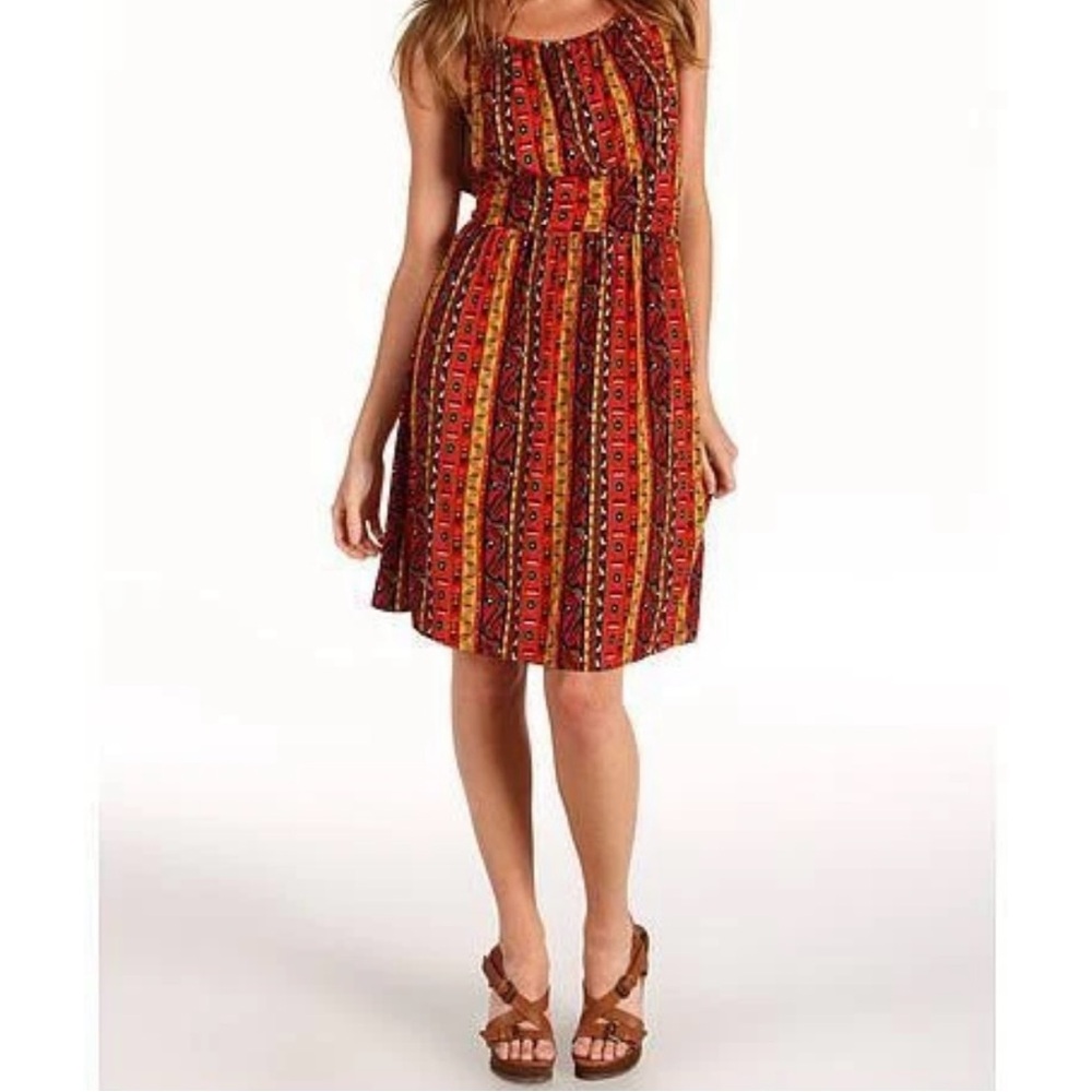 Lucky Brand Orange Red sleeveless knit ruched waist Jordana dress size large